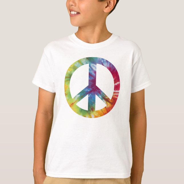 Tie Dyed Peace Sign Kid's Long Sleeved Tee Shirt (Front)