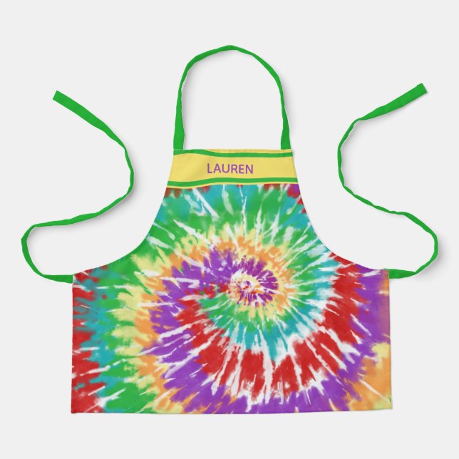 Tie Dyed Rainbow Swirl - Personalized Kids Apron (Front)