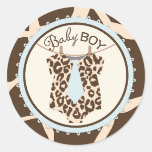 Tie Jumper Animal Print Baby Shower Label