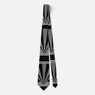 Tie Silver Black Art Deco