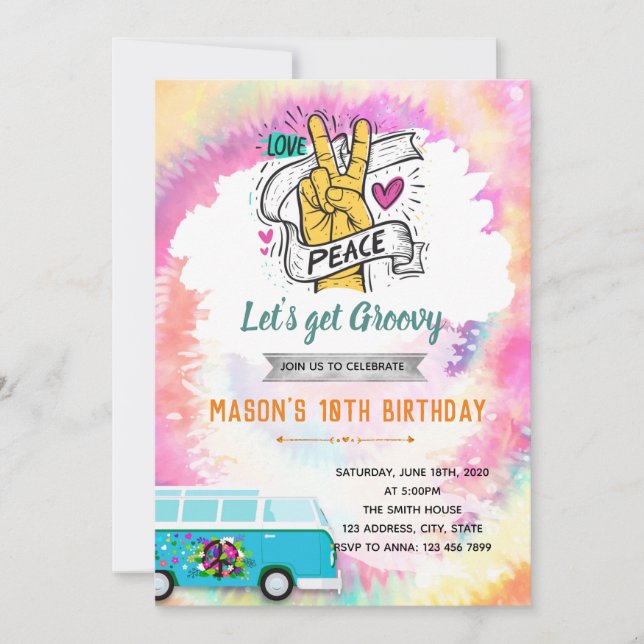Tie teinture super invitation d'anniversaire (Devant)