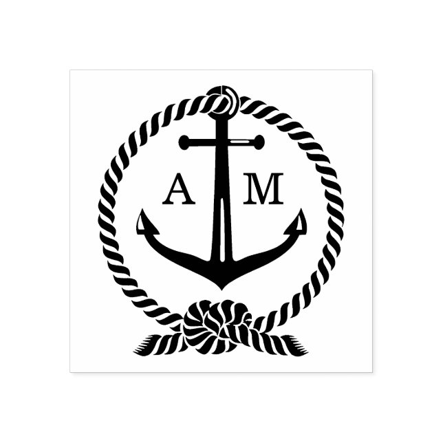 Tie The Knot Boat Anchor Wedding Monogram Initials Rubber Stamp (Imprint)