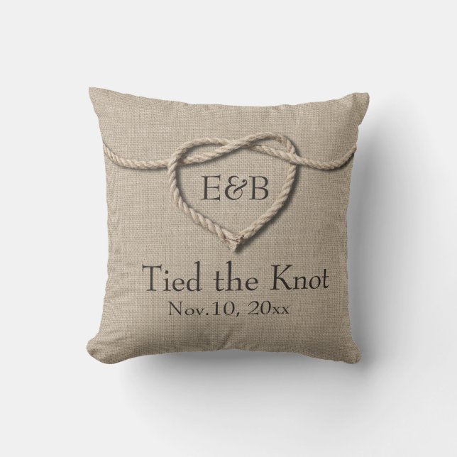 Tie the Knot Burlap Wedding Pillow (Front)