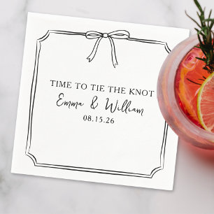 "Tie The Knot" Elegant Bow Custom Name Wedding Napkin