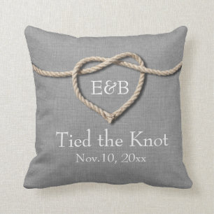 Tie the Knot Grey Burlap Wedding Pillow