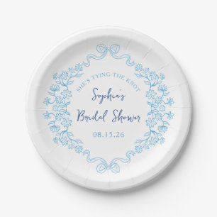 "Tie the Knot" Something Blue Bow Bridal Shower Paper Plate