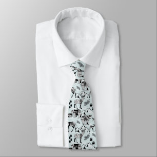Tie Tribal Woodland Bears, Deer,  Black Aqua Blue