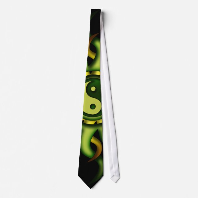 Tie, Yin Yang Sun, Green, Lime, Chartreuse, Brown Tie (Front)