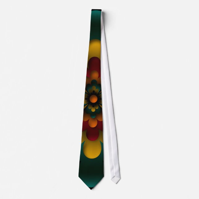 Tie, Zen Flower, Rasta Red, Yellow, Green Tie (Front)