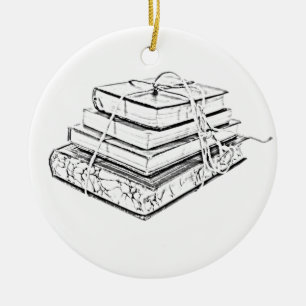 Tied Books Sketch Ceramic Ornament