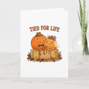 Tied For Life Cute Fall Pumpkin Wedding Couple Card