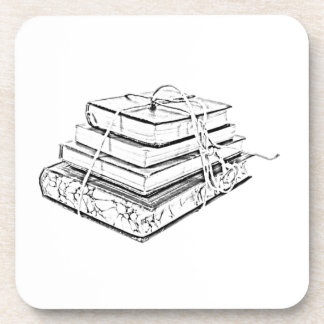 Tied Stacked Books Vintage Sketch Illustration Coaster
