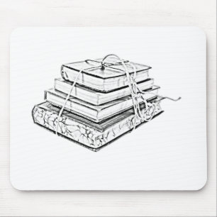 Tied Stacked Books Vintage Sketch Illustration Mouse Pad