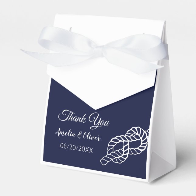 Tied The Knot Nautical Rope White & Navy Wedding Favor Box (Front Side)