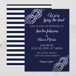 Tied The Knot Nautical Rope White Navy Wedding Invitation