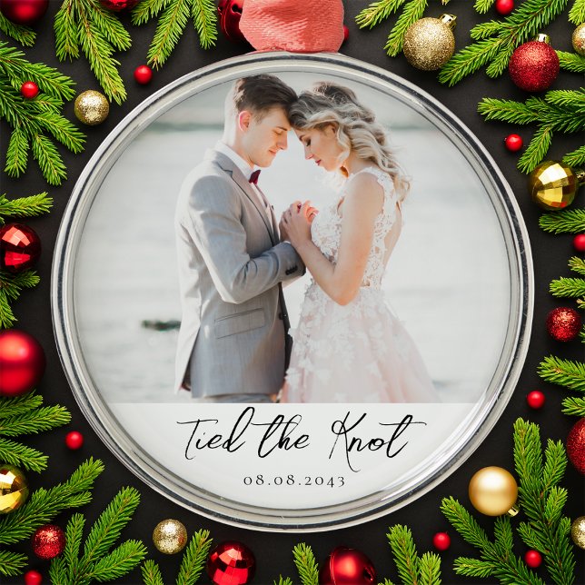 Tied the Knot Wedding Milestone Photo Keepsake Metal Ornament (Creator Uploaded)