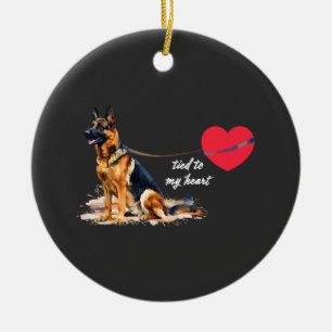 Tied to My Heart German Shepherd Ceramic Ornament