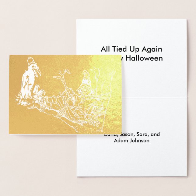 Tied Up Scarecrow Custom Names Happy Halloween Foil Card (Display)