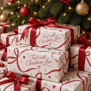Tied with Christmas Love Red Ribbon Wrapping Paper