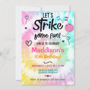 TieDye bowling grève fille invitation d'anniversai