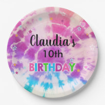Tiedye girl birthday customized paper plate. paper