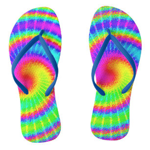 TieDye Hippie Psychedelic Groovy Colourful 70s Flip Flops