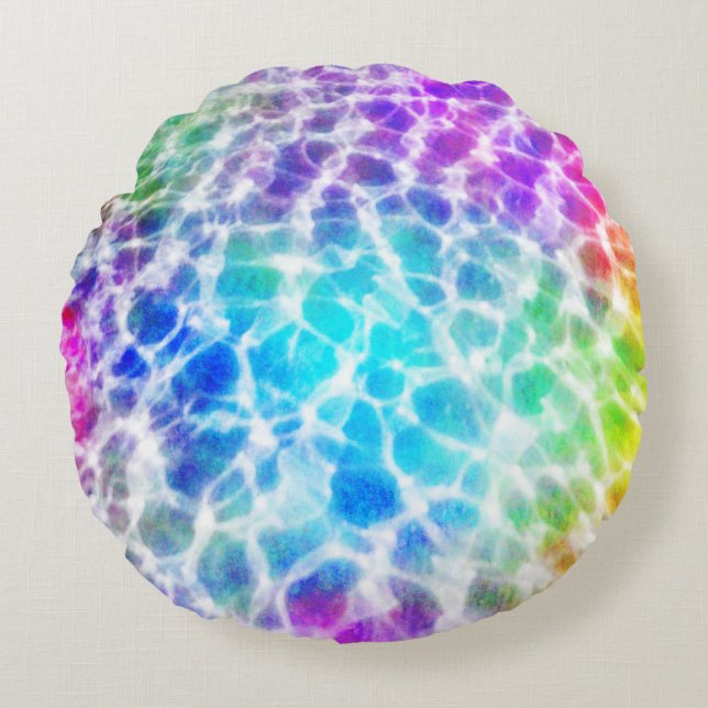 Tiedye Hippie Wavy Rainbow Effect Round Pillow (Front)
