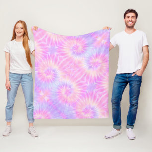 Tiedye Pastel Rainbow Spiral Hippie Tie Dye Fleece Blanket