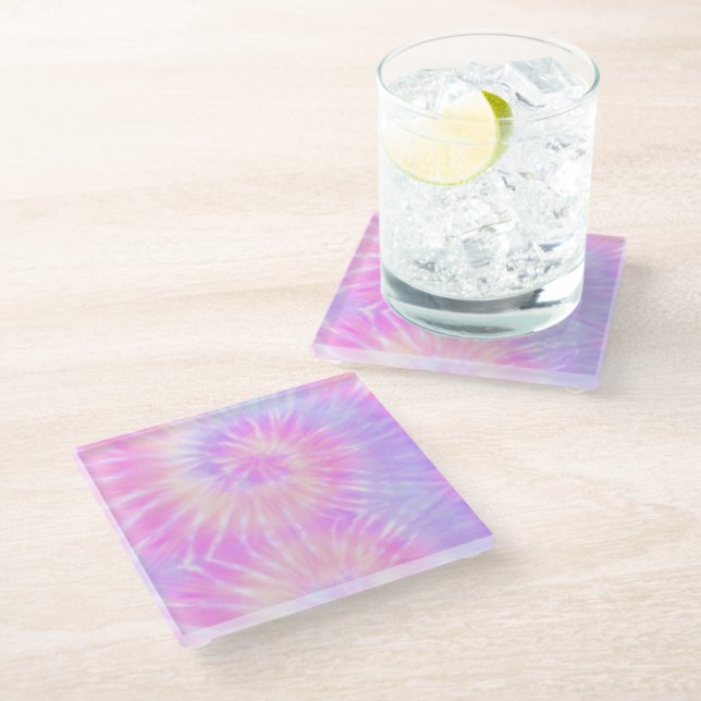 Tiedye Pastel Rainbow Spiral Hippie Tie Dye   Glass Coaster (Angled)
