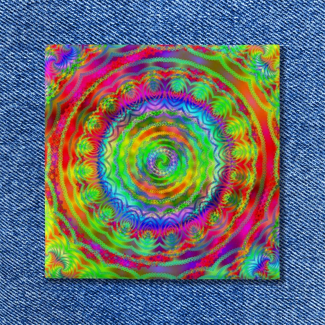 Tiedye Target 2 Inch Square Button (Tiedye Target Pinback Button)