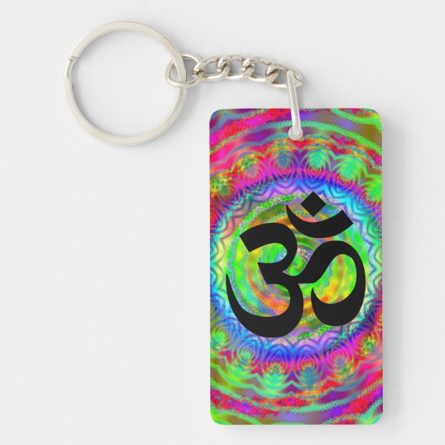 Tiedye Target with Om Symbol Keychain (Front)