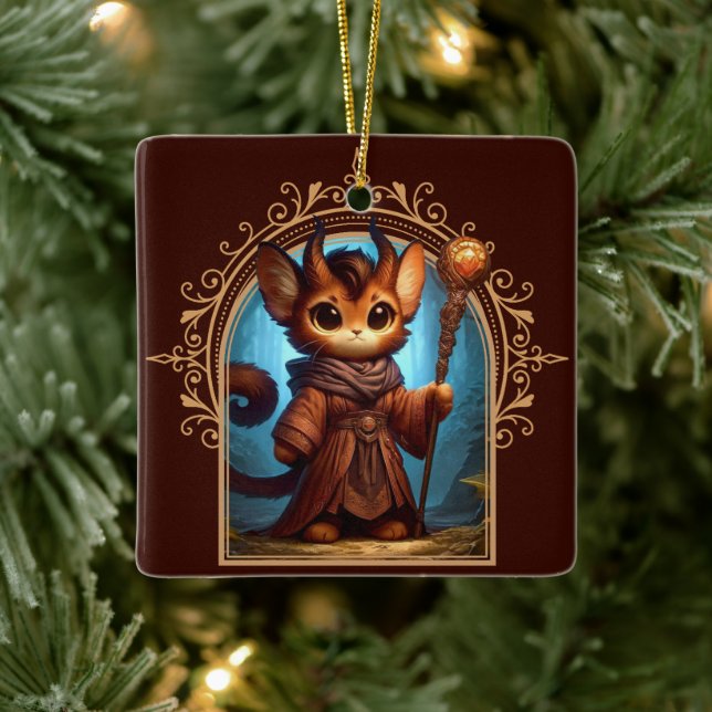 Tiefling Feline Fantasy Adventure Ceramic Ornament (Tree)