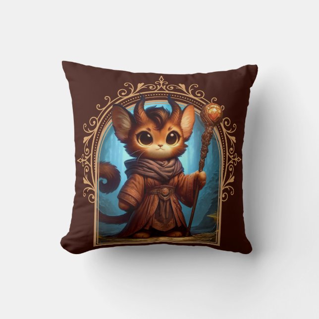 Tiefling Feline Fantasy Adventure Throw Pillow (Front)