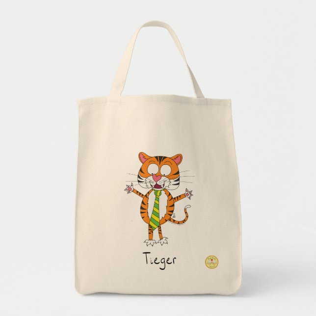 Tieger Tiger with a Tie Grocery Tote Bag (Front)