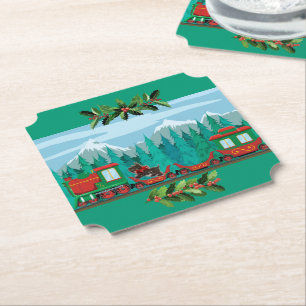 Tiel Merry Christmas Train Paper Coaster