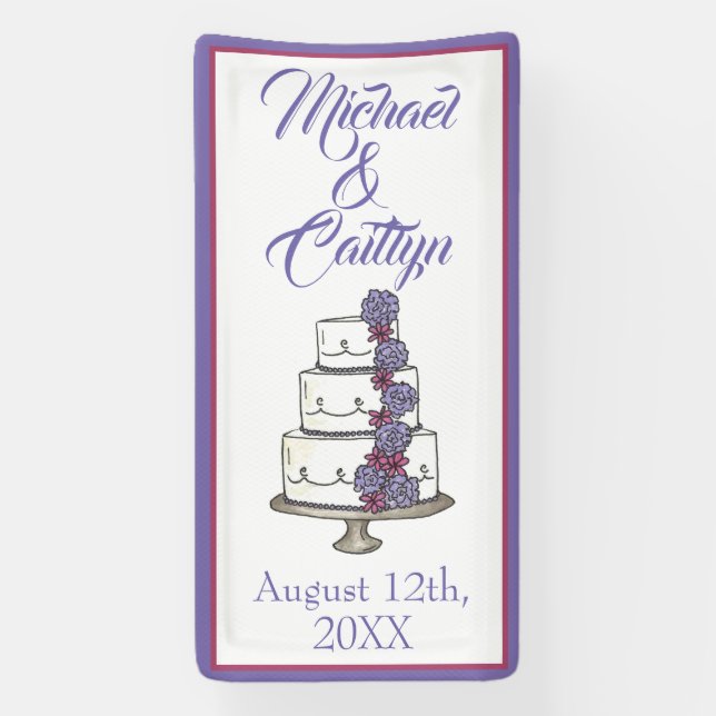 Tiered Purple Floral Wedding Cake Bridal Shower Banner (Vertical)