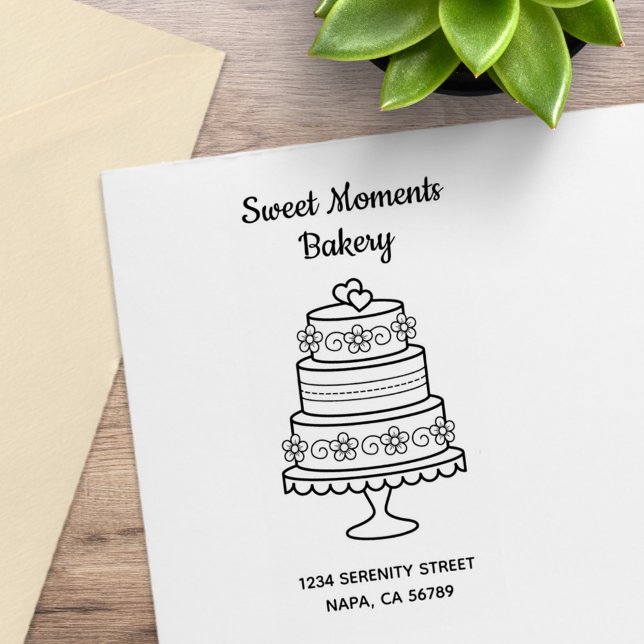 Tiered Wedding Cake Bakery Address Rubber Stamp (Creator Uploaded)