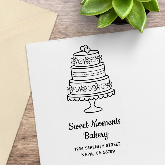Tiered Wedding Cake Bakery Address Rubber Stamp (Creator Uploaded)