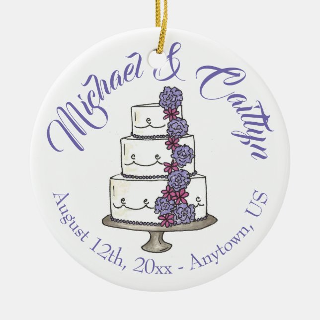 Tiered Wedding Cake Bridal Shower Anniversary Ceramic Ornament (Front)