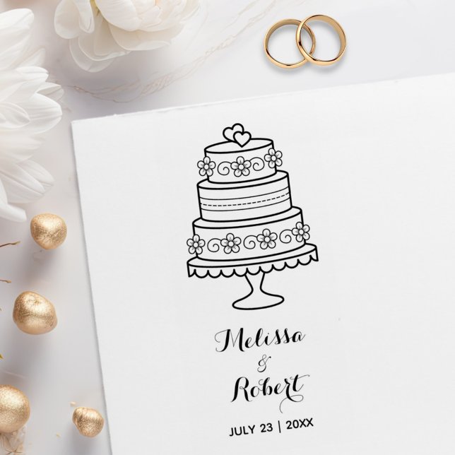 Tiered Wedding Cake Bride Groom Names Rubber Stamp (Creator Uploaded)