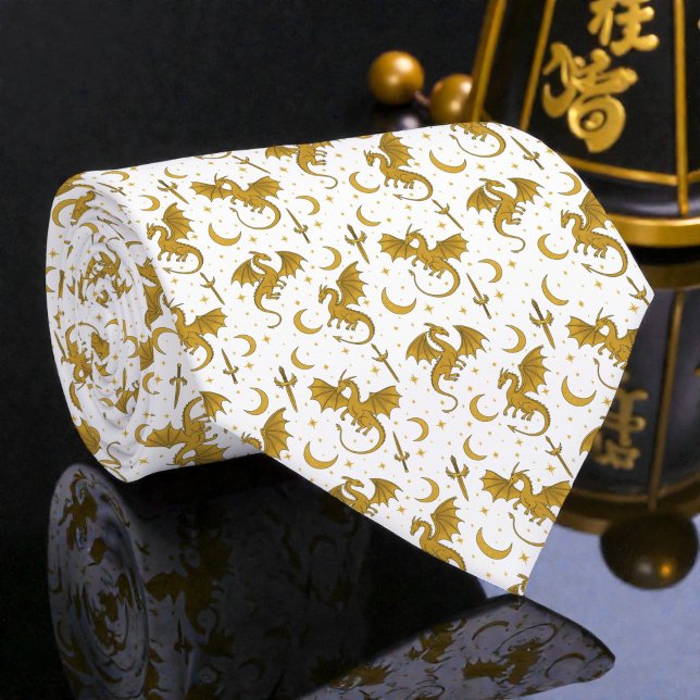 Ties à dragons dorés sur cravate blanche (Créateur téléchargé)