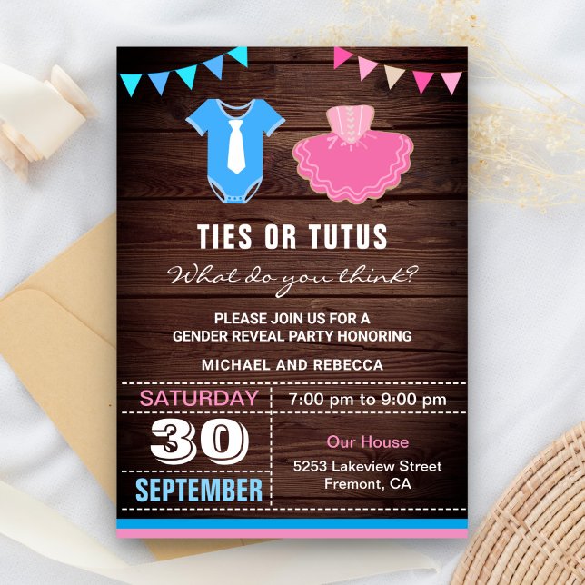 Ties or Tutus Gender Reveal Party Invitation (Creator Uploaded)