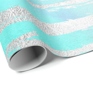 Tiffany Aqua Blue Pastel Silver Strokes Watercolor Wrapping Paper