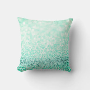 Tiffany Aqua Ocean Blue Glitter  White Delicate Throw Pillow