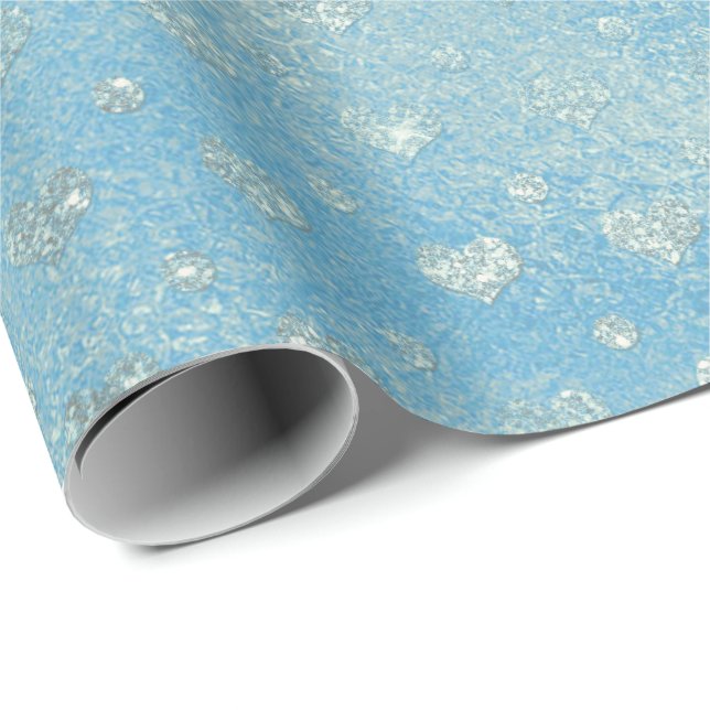 Tiffany Aqua Silver White Blue Shiny Glass Hearts Wrapping Paper (Roll Corner)