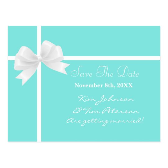 Tiffany Blue Bow Bridal Wedding Save Date Postcard
