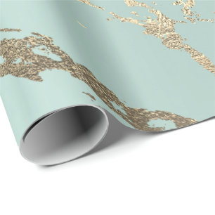 Tiffany Blue Ice Pastel Gold Marble Shiny Abstract Wrapping Paper