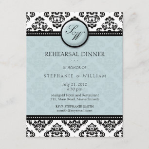 Tiffany Damask Monogram Rehearsal Dinner Card