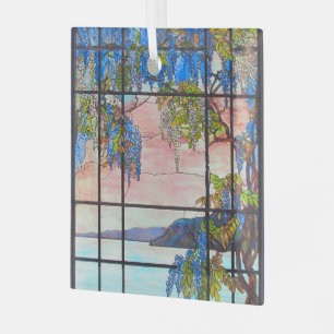 Tiffany Lake and Wisteria Stained Glass Window Glass Ornament
