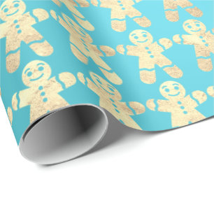 Tiffany Ocean BeachGold Christmas Ginger Bread Guy Wrapping Paper